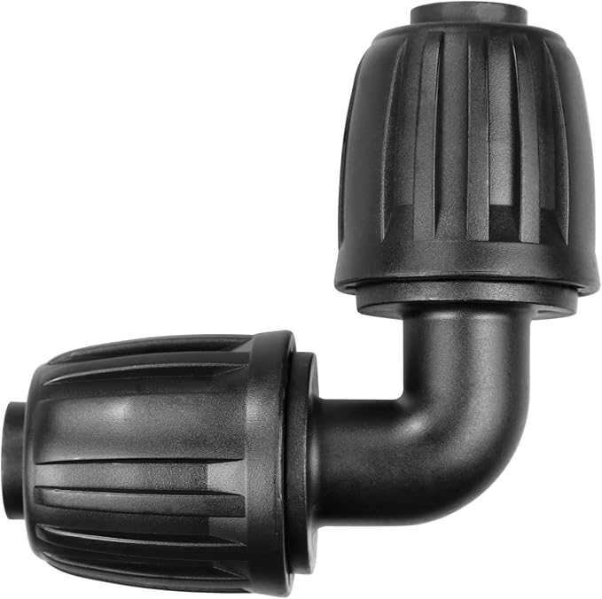 Drip Irrigation Fittings for 1/2 inch Tubing (0.60"-0.63" OD), 12 Pieces Barbed Elbow Drip Parts Locked Elbow Connectors, Drip Line Nuts Connectors for 1/2" Drip Irrigation Hose(Black)