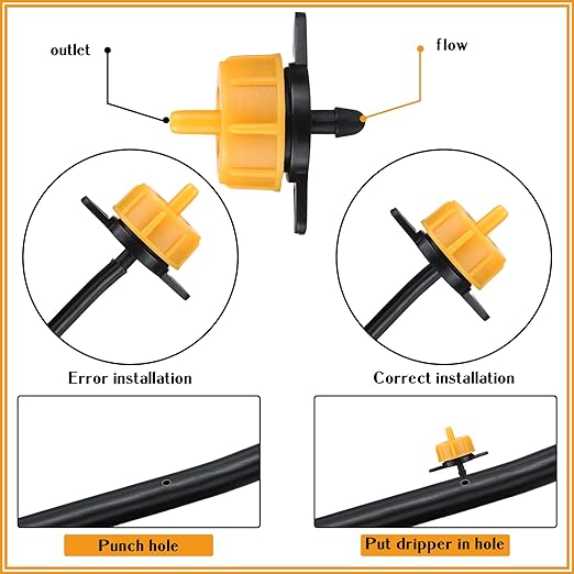 50 Pcs Drip Irrigation Emitters 1/4 Inch 2 GPH Water Tubing Irrigation Tubing Pressure Compensating Dripper Emitters System Drip Tip Constant Flow Heads Parts for Garden Watering Dripper