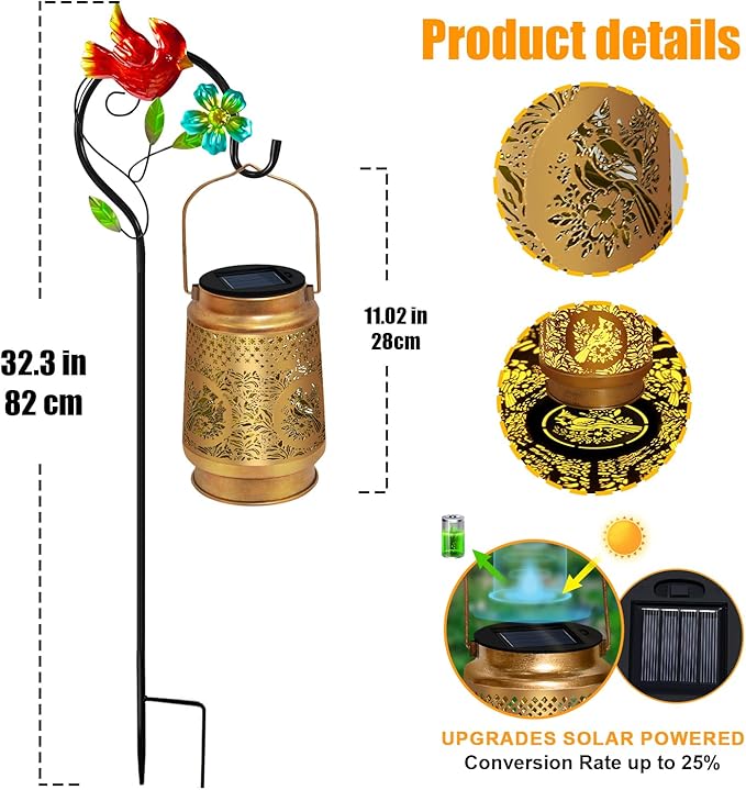 TEDOF Solar Lanterns Outdoor Waterproof,Cardinal Solar Lights Garden Decor Gifts for Mom Women Grandma Decoration Outside for Yard, Patio,Backyard,Porch