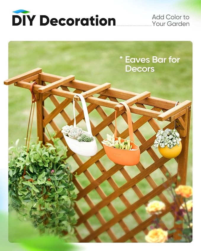 Quictent Raised Garden Bed Wood Planter Box with Lattice Trellis for Vine Climbing Plants Flower Free-Standing, for Patio Garden Indoor Outdoor 25x12x48 in