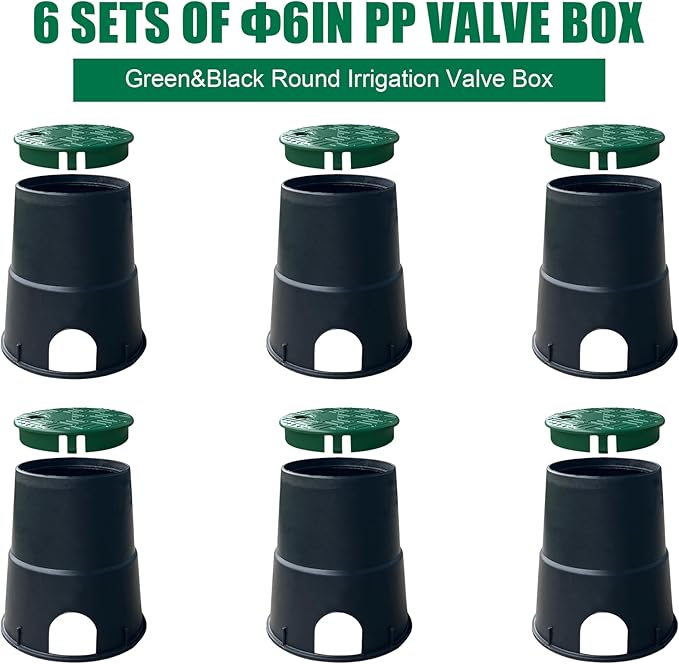 Durable PP Valve Box-6 Pcs Anti Slip 6 In Sprinkler Valve Boxes,Plastic Round Irrigation Valve Box for Garden Yard Outdoor Lawn Grassland Ground Farm,Green&Black Water Meter Box