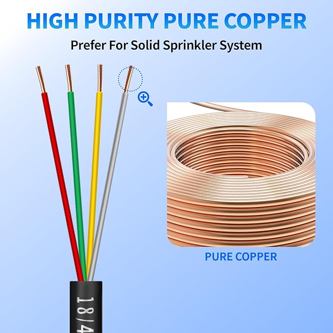 18/4 Solid Sprinkler System Wire 100ft, 18 Gauge Irrigation Wires PVC Jacket Sprinkler Cable for Underground Irrigation Valves Field Central Control System