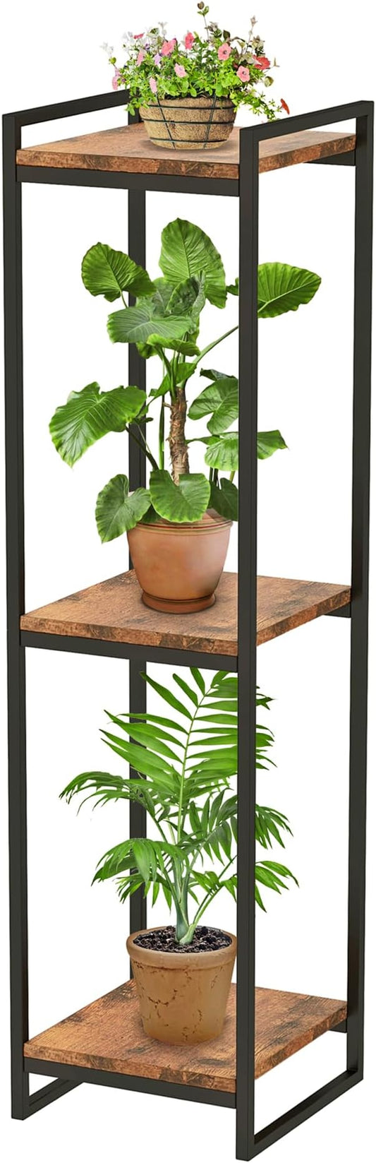 45" Tall Plant Stand Indoor, 3-Tier Modern Plant Shelf Corner Flower Pot Holder Organizer for Living Room Balcony Garden, Rustic Brown