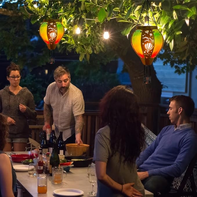 Hanging Solar Hot Air Balloon Lantern with Flame Outdoor Waterproof, Solar Outdoor Lanterns Light Garden Patio Decor Indoor, Balloon Lanterns Mother's Day Gifts for Women Grandma Mom