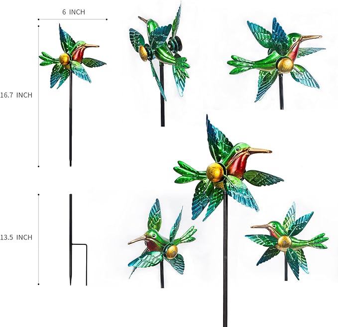 Wind Spinner Yard Spinners Hummingbird Small Wind Sculpture Metal Windmill 2 Pack for Outdoor Yard Patio Lawn & Garden
