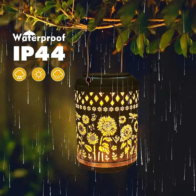 Kaixoxin 2 Pack Solar Garden Decor Metal Lantern Sunflower Table Lamp Bronze Outdoor Dercoration Great Gift for Women Mon Grandma Hanging Lights for Patio Courtyard Garden