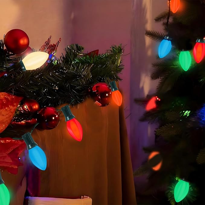 C7 LED Multicolor Christmas String Lights, 25Ft Outdoor Patio String Lights with 27 Colorful LED Bulbs(2 Spare), Hanging Vintage Christmas Lights for Christmas Tree Patio Wedding Porch Holiday Decor