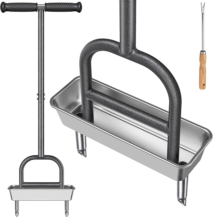 Dolibest Lawn Coring Aerator, Manual Lawn Aerator, 2 Stainless Steel Corer Plug Aerator with Soil Core Storage Tray, Pre-Assembled Manual Grass Aerating Tool & Clean Hand Tool, Improving Lawn Health