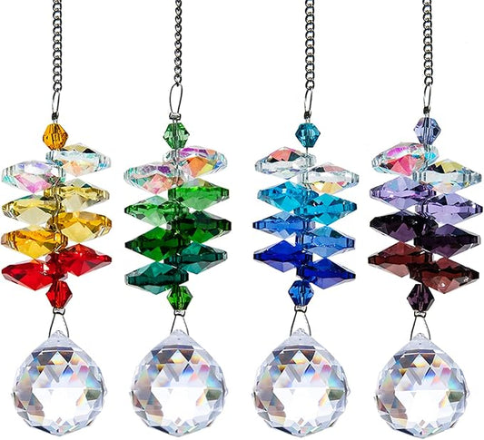 4PCS Crystal Hanging Sun Catchers for Window Indoor Rainbow Maker Suncatchers Crystals Ball Prism Chakra Octagon Bead Decor for Home Garden