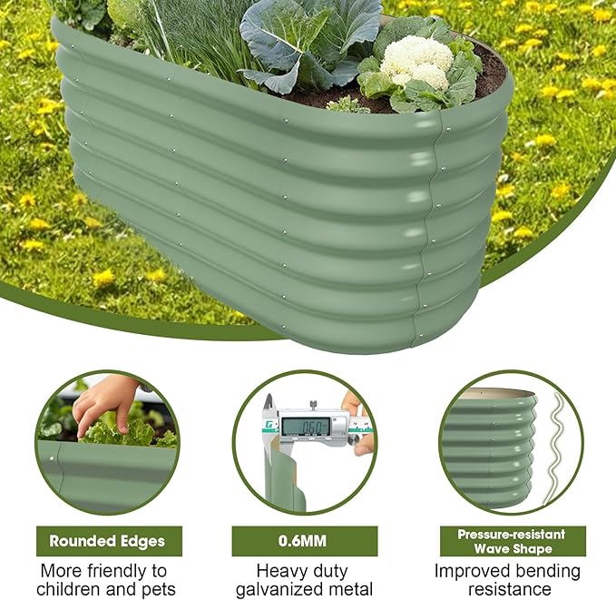 4x2x2ft Oval Galvanized Raised Garden Bed Kits Outdoor Large Metal Modular Planter Box 9-in-1 Raised Beds for Gardening,Vegetables,Fruits,Flowers & Herbs (Green)