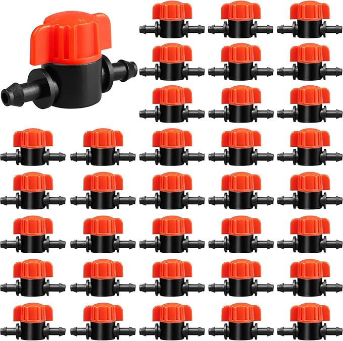 1/4" Drip Irrigation Valves, 35 Pcs Drip Irrigation Shut Off Switch Valve for 1/4 Inch Drip Irrigation Tubing, Water Flow Control Valve Drip Line Cut Off Valve for Drip Sprinkler Garden Systems