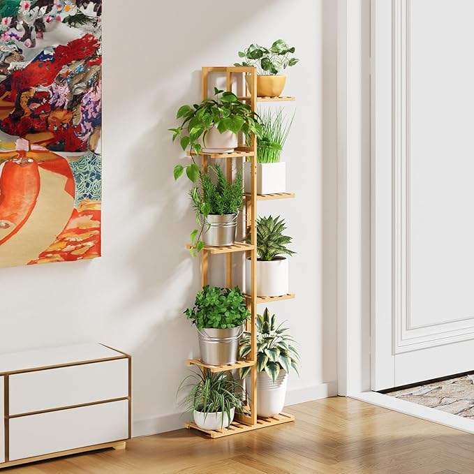 ROSSNY Plant Stand Indoor, 7 Tier 8 Potted Bamboo Plant Stands for Indoor Plants, Corner Plant Stand,Plant Shelf For Indoor, Tiered Plant Stands, Planter Holder for Multiple Plants Indoor Tall,