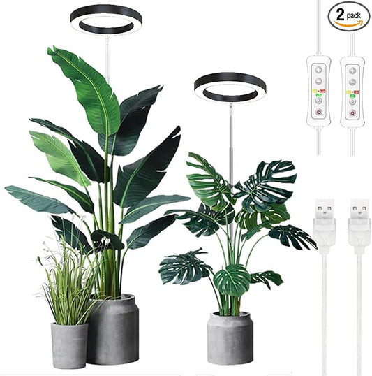 Plant Grow Light,yadoker LED Growing Light Full Spectrum for Indoor Plants,Height Adjustable, Automatic Timer, 5V Low Safe Voltage,Idea for Large Plant Light, 2 Pack