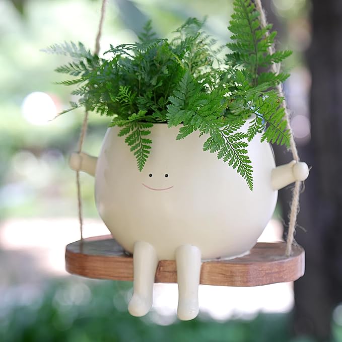 Plus Size Swing Face Planter Pot Hanging Head Planter for Indoor Outdoor Plant for String of Pearls Plant Live Resin Flower Pots Gift Ideas for Mother and Teacher Appreciation Christmas