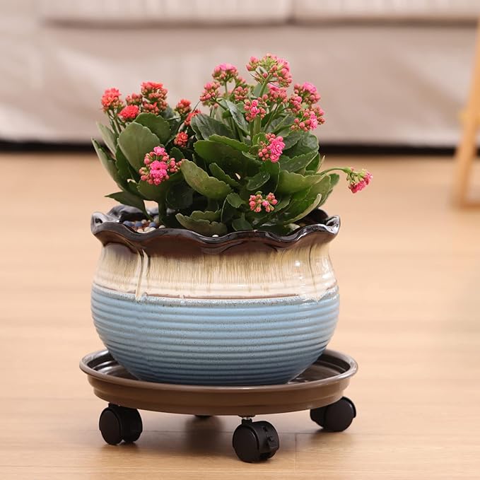 4 Packs Plant Caddy with Wheels 11.8" Plastic Rolling Plant Stands Heavy-Duty Plant Dolly with Casters Indoor Outdoor Plant Roller Base Plant Saucers on Wheels Plant Mover Coaster, Brown