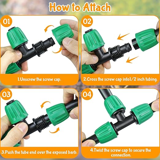Drip Irrigation 1/2" Tee Fittings：1/2 Inch Drip Line Lock Barbed Tee Connectors for 1/2 Drip Irrigation Tubing (1/2" ID x 0.640" OD) Anti-Drop Three Way Drip Irrigation Parts (12 Pieces)