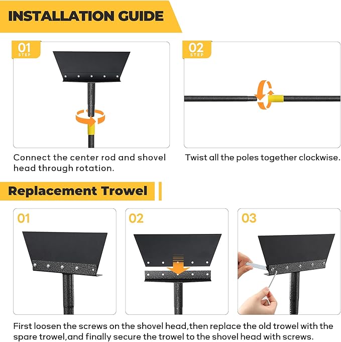 Garden Cleaning Shovel, 76" Adjustable Floor Scraper Long Handle Heavy Duty Tool, Multifunctional Flat Shovel Gardening Tools for Digging, Weeding,Scraping, Ice Remove (2 Blades)