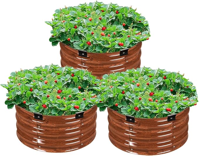 VEVOR 3 Pcs 2x2x1ft Round Galvanized Raised Garden Bed Kit, Outdoor Metal Raised Beds for Gardening Vegetables, Easy Assembly Garden Planter Box for Flowers Fruits with Open Base