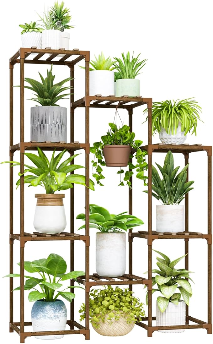 Bamworld Plant Stand Indoor Hanging Plants Shelf 7 Pots Tall Ladder Plant Holder Large Wood Flower Stand for Living Room Rack Multiple Plants for Patio Balcony Garden