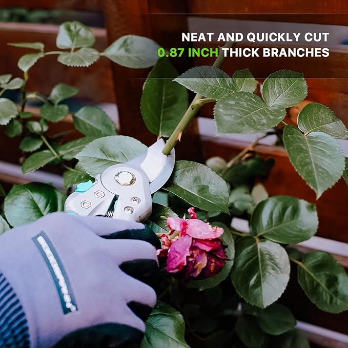 GOODSMANN Heavy Duty Garden Tools Stainless Steel Gardening Tools Set of 4 Includes Flower Garden Shovel Hand Trowel Weeding Cultivator with Wooden Handle and Garden Pruning Shears for Women/Men