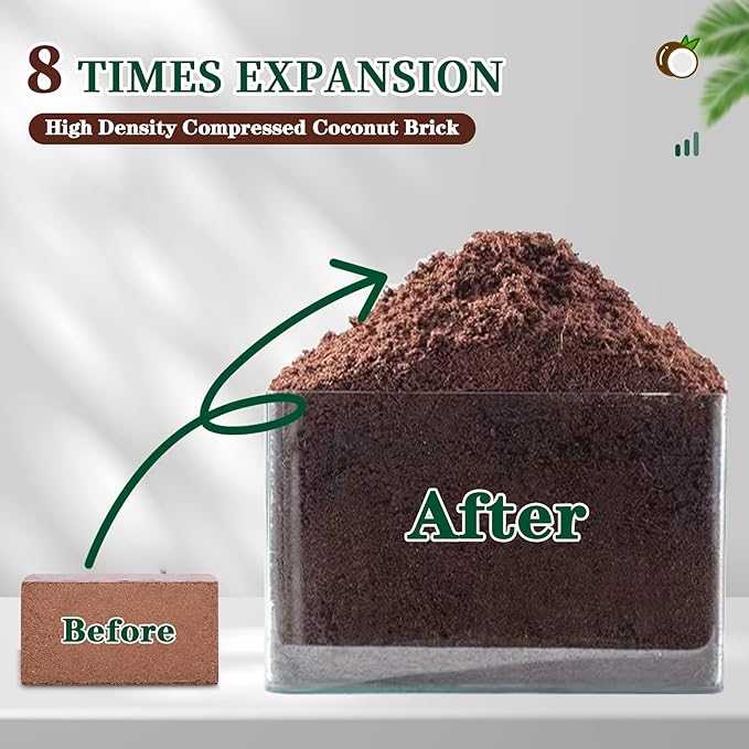 Coco Coir Bricks Potting Soil, 3 Pack Natural Organic Compressed Coconut Fiber Soil Alternative to Peat Moss for Indoor Outdoor Plants Gardening Flowers Vegetables and Herbs