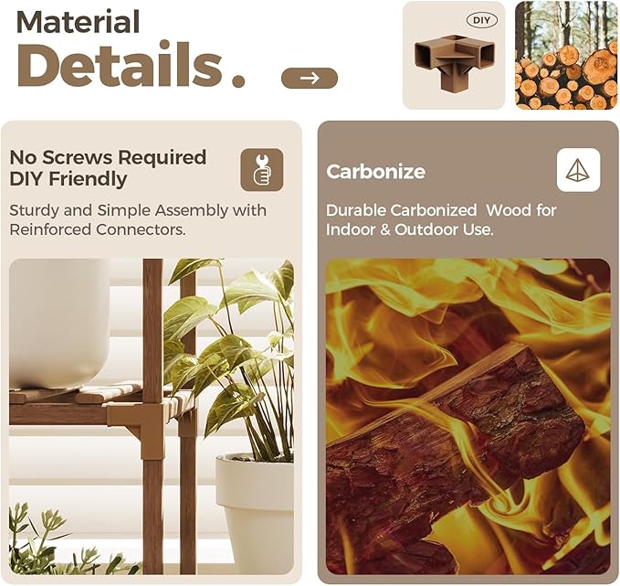 Bamworld 62.2'' Tall Plant Stand Indoor Large Plant Shelf for Multiple Plants Wood Flower Stand Outdoor Hanging Plant Rack for Living Room Garden Balcony Home Decor