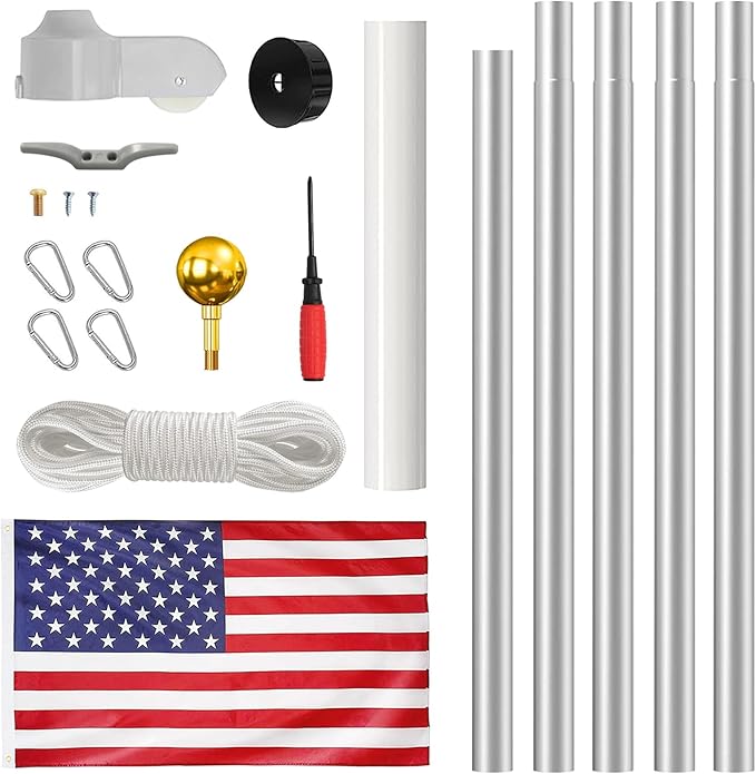 Flag Pole for Outside in Ground, 16FT Sectional Extra Thick Flagpole Kit, Heavy Duty Aluminum Outdoor Flag Poles with 3x5 American Flag for Yard, Garden, Residential or Commercial