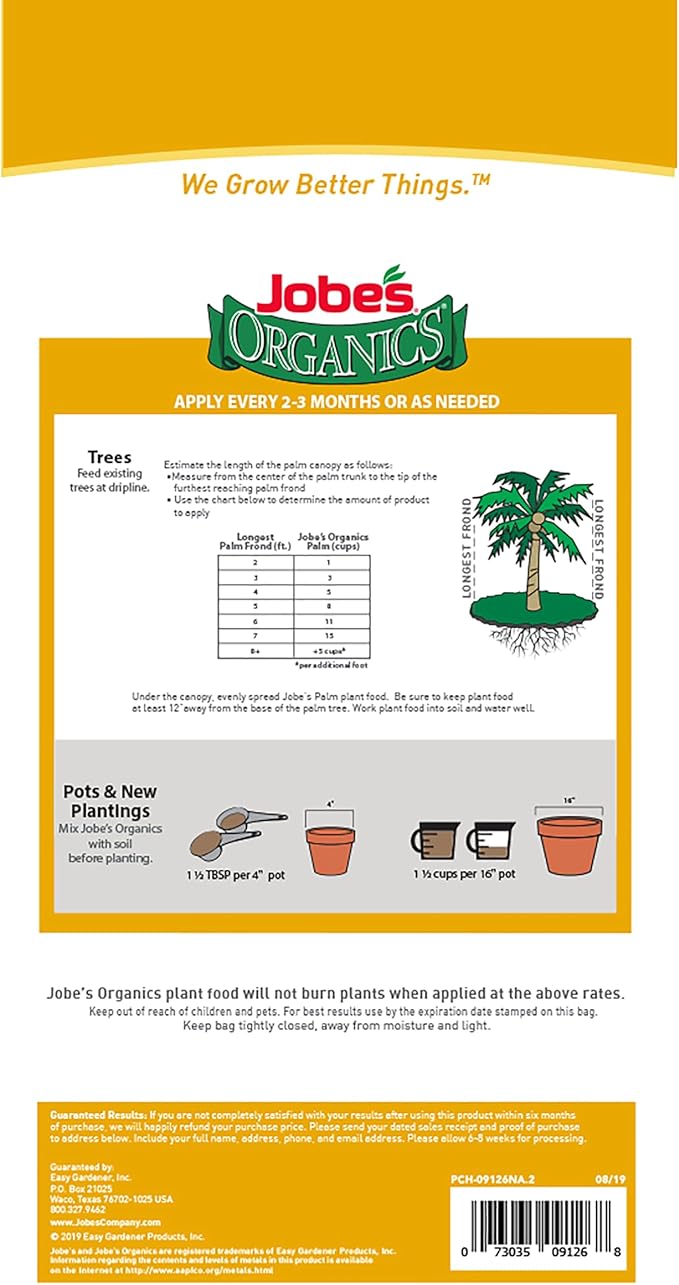 Jobe’s Organics Granular Fertilizer, Organic Fertilizer for Palm Trees and Plants, 4 lbs Bag (Pack of 2)