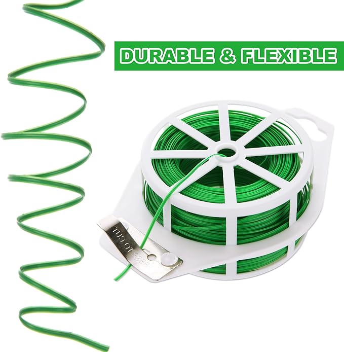 8 Pack Twist Tie 2624 Feet Green Garden Plant Ties with Cutter, Reusable Green Twist Ties for Gardening Plants Growth and Care, Office Home Cable Organization