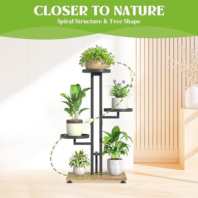 iDavosic.ly 4 Tier Plant Stand Indoor Outdoor, Tiered Corner Multiple Flower Pot Holder Shelf, Metal 28 Inch Tall Display Rack for Patio Porch Living Room Garden Balcony Bedroom, Black