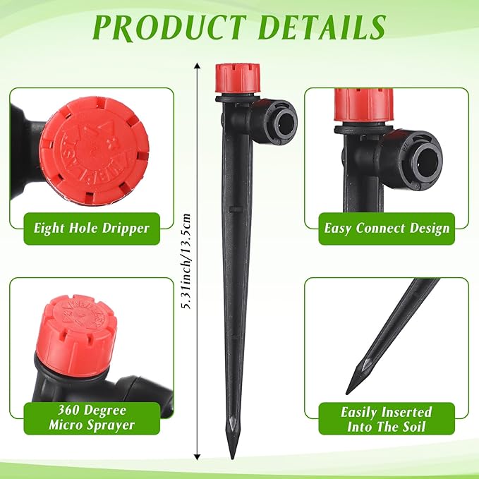 100ft Drip Irrigation Kits, Connect Automatic Irrigation System, Irrigation System with 1/4 Inch Tubing and Tee 2 Way Connector, Irrigation Sprinkler System for Yard Lawn Patio Greenhouse