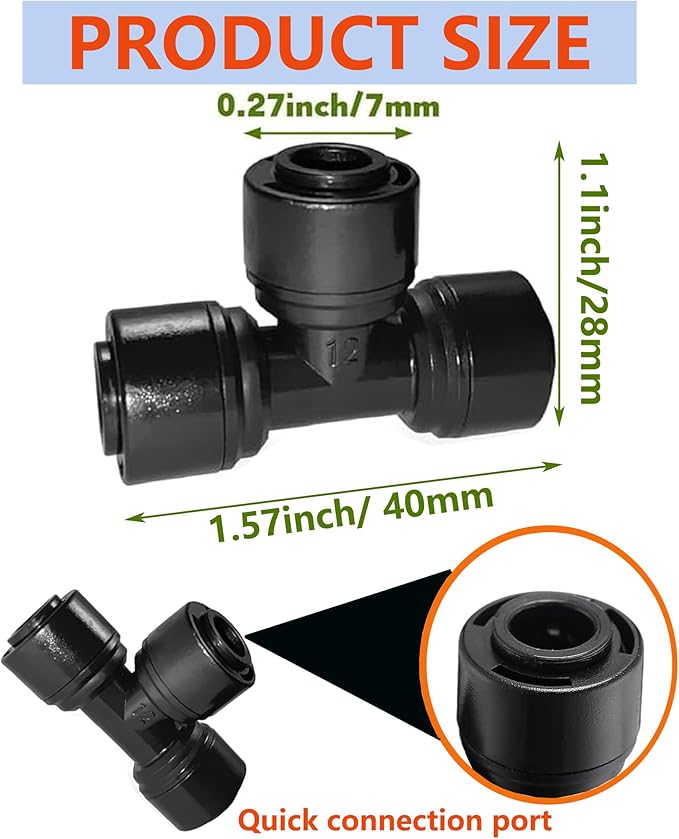 15Pack Quick Connect 1/4 "Drip Tee Connector,New Tee Fitting 1/4 Inch (6.35 mm) Irrigation Pipe,Leak Free Fitting for Sprinklers or Drip Irrigation Systems (Black)