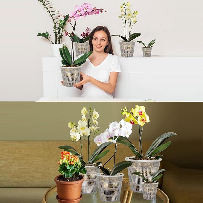 12Pcs Orchid Pot, 3 Each of 4.5, 5.5, 6.3 and 7.5 Inch Orchid Pots with Holes, Clear Orchid Pots for Repotting, Plastic Flower Plant Pot Indoor Outdoor Use(3 Each of 4.5,5.5, 6.3,7.5in)