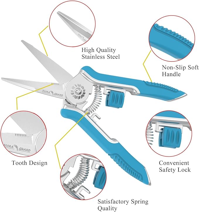 FLORA GUARD 6.5 Inch Micro-Tip Pruning snip Gardening Hand Pruning Shears Trimming Scissors with Stainless Steel（Blue）