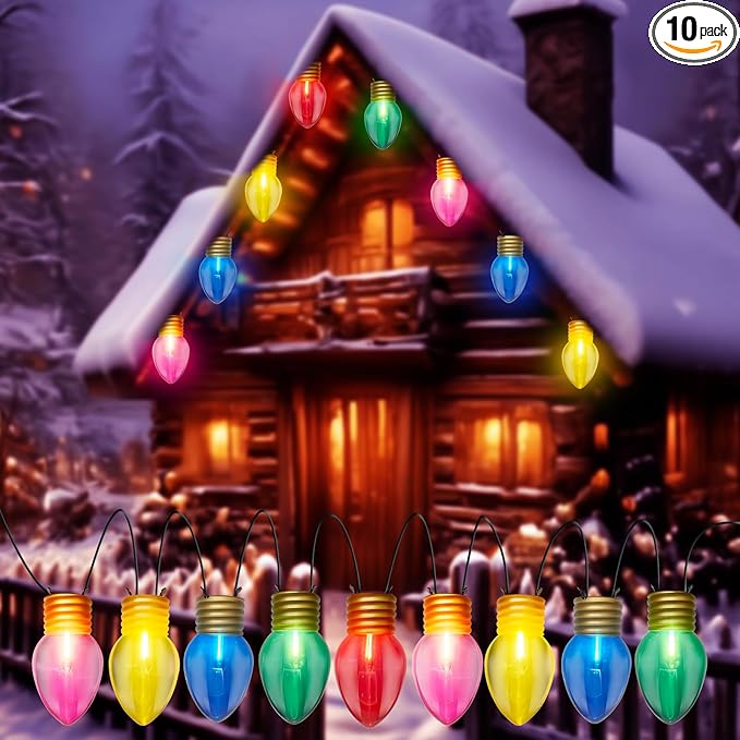 Jumbo Xmas String Lights, 16FT Large Multicolored Bulbs Christmas Hanging Lights with C7 10 LED Giant Multicolor Bulbs, Outdoor Vintage Christmas Decorations for Holiday Home Tree Roof Yard Garden