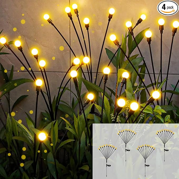 Solar Garden Lights – 40 LED Solar Firefly Lights, 10 LED Starburst Swaying Lights, Solar Outdoor Lights Waterproof Garden Decor for Yard Patio Pathway Lawn(4 Pack)