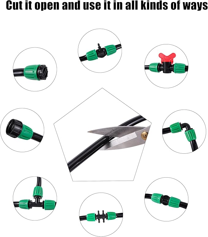 1/2” PVC Garden Irrigation Tubing Hose 52FT(16M),（OD:16mm,ID:12mm） with Lock Connector for Drip Irrigation System