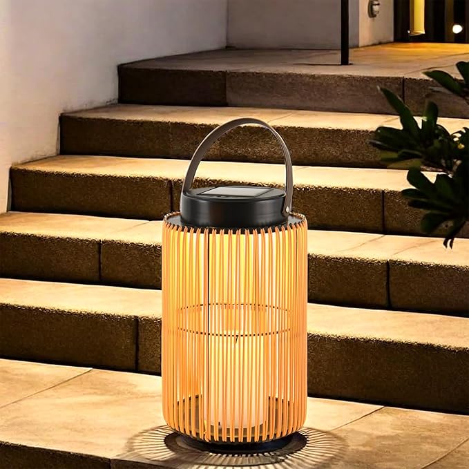 Solar Lanterns for Outdoor Waterproof, ZBLUXBZ Outdoor Table Lamp for Outside Hanging Solar Lights, LED Garden Cordless Lights Perfect for Patio and Pathway Lighting (11-inch Height, Yellow)