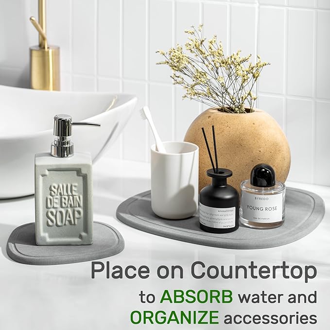 Diatomaceous Earth Plant Saucer for Indoor, 2 Pack Irregular 6 Inch 12 Inch, Instant Dry Pot Saucer, Plant Drip & Drainage Tray for Indoor, Stone Gray