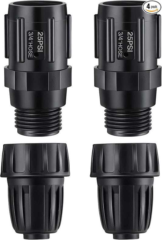 4 Pcs 25 PSI Drip Irrigation Pressure Regulator Faucet Adapter Kit, 2 Pcs 3/4" FHT x 3/4'' MHT Pressure Regulator, 2 Pcs 1/2 Inch Drip Irrigation Tubing Adapter for Drip Irrigation System