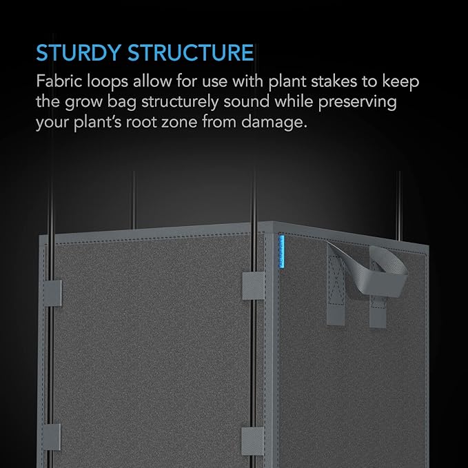 AC Infinity Square Heavy Duty Fabric Pots, 7 Gallon Aeration Reusable Grow Bags 5-Pack with 500G Thick Nonwoven Fabric and Plant Stake Loops, for Garden Growing Fruits, Vegetables, and Flowers