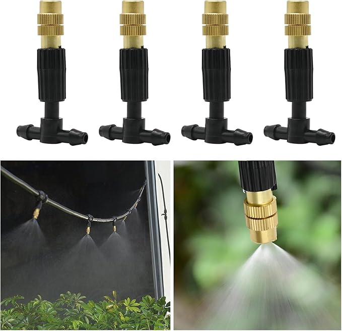 3-Way Atomizing Nozzle with Drip Irrigation Connector Irrigation Nozzle for 1/4-inch Drip Tubing Brass Misting Nozzles Tees for Gardens, Irrigation, Greenhouses, Lawns (20 PCS)