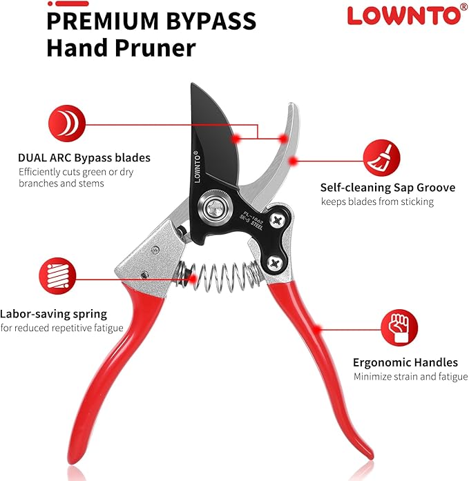 Pruning Shears for Gardening 5/8" Tree and Branch Garden Clippers - Plant Cutter Scissors with PTFE Resist-rust, Non-stick Coating Steel Blades, Heavy Duty Bypass Hand Pruners