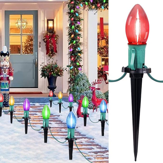 C9 Christmas String Lights Outdoor - 25.7 Feet 20 LED Pathway Lights, Connectable Waterproof Walkway Lights for Indoor Xmas Party Holiday Wedding Commercial Decorations, Multicolored