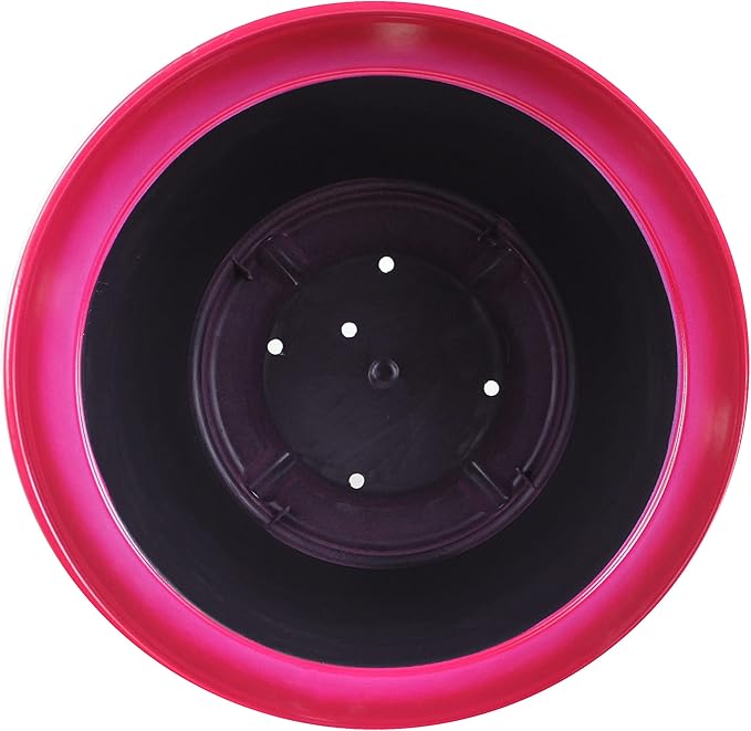 Garden Elements Indoor/Outdoor Glazed Brushed Happy Plastic Planter, Large, Bright Pink, 15" (Pack of 2)