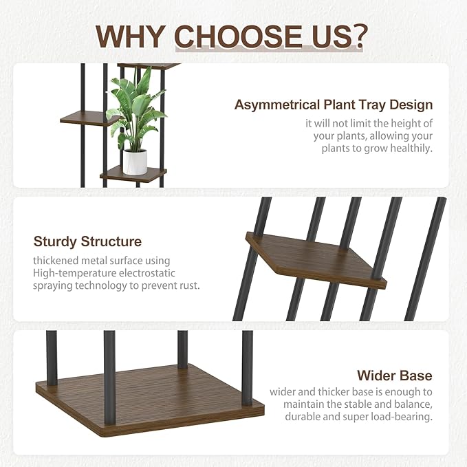 6 Tier Plant Stand Indoor Outdoor, Tall Corner Metal Wood Tiered Planter Stands Holder, Large Multiple Flower Pot Shelf Display Rack for Patio Office Porch Living Room Bedroom Balcony Garden,Oak