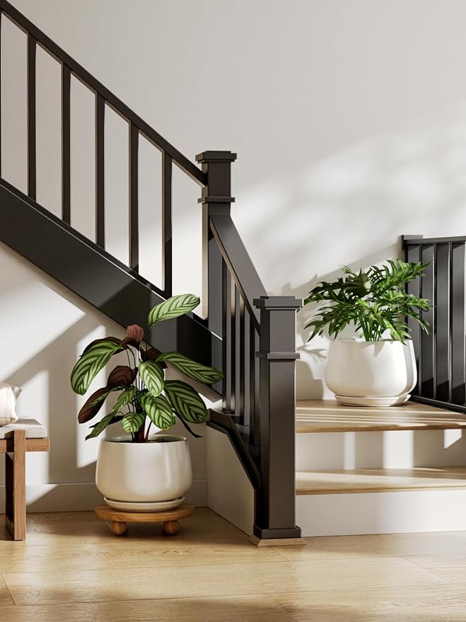 LE TAUCI Ceramic Planters, 12 Inch Pots for Plants, Indoor Plant Pots with Drainage Holes and Saucers, Modern Planters Fit Mid Century Plant Stand, Flower Pots for Indoor Plants, White