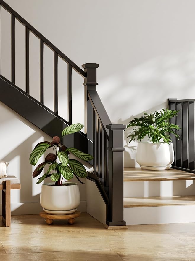 LE TAUCI Ceramic Planters, 10 Inch Pots for Plants, Indoor Plant Pots with Drainage Holes and Saucers, Modern Planters Fit Mid Century Plant Stand, Flower Pots for Indoor Plants, White