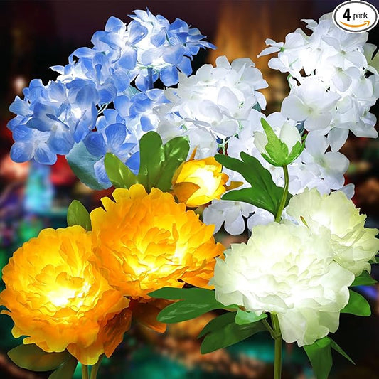 Outdoor Solar Garden Decorations,Solar Flower Lights for Outside Garden Yard Decorative Solar Powered Plant Lights Waterproof Led Flowers for Yard Porch Patio Garden Decor,Hydrangea Flowers