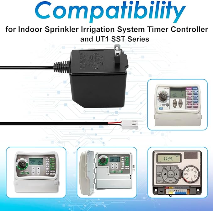 25.5V AC 650mA Sprinkler Timer Power Adapter，Replacement Transformer Compatible Rain Bird UT1 SST Series, Indoor Irrigation Timers，24V Sprinkler System Power Supply Transformer